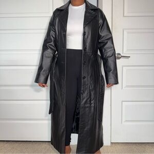 Black Faux Leather Trench Coat